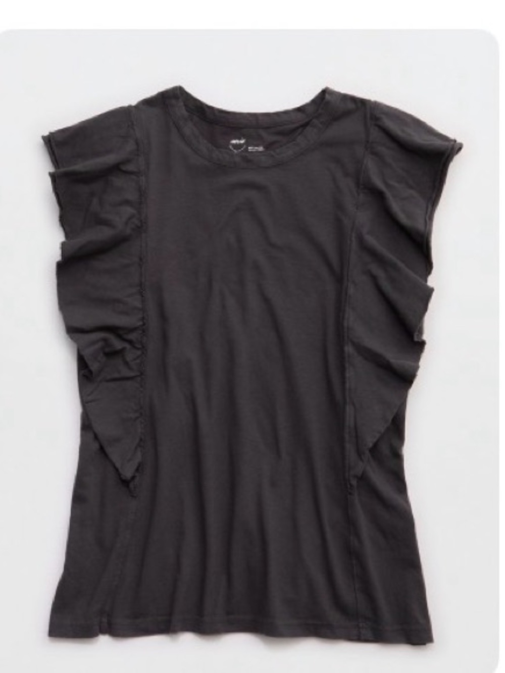 Aerie Women's Ruffle Sleeve Tee Dark Grey